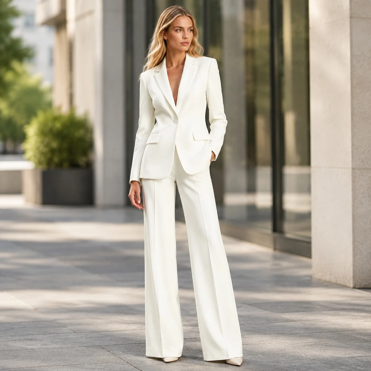 Notch Lapel Casual Set Full Length Casual Style with Long Sleeve Turn Down Collar Simple Business Style Regular Fit Women Suit