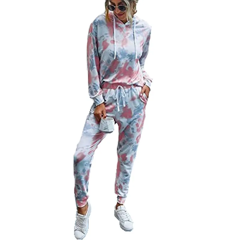 2 Pieces Set Women Europe United States autumn/winter Dye Printing Casual Leisurewear Long Suit Sports Set Dropshipping OKBS023
