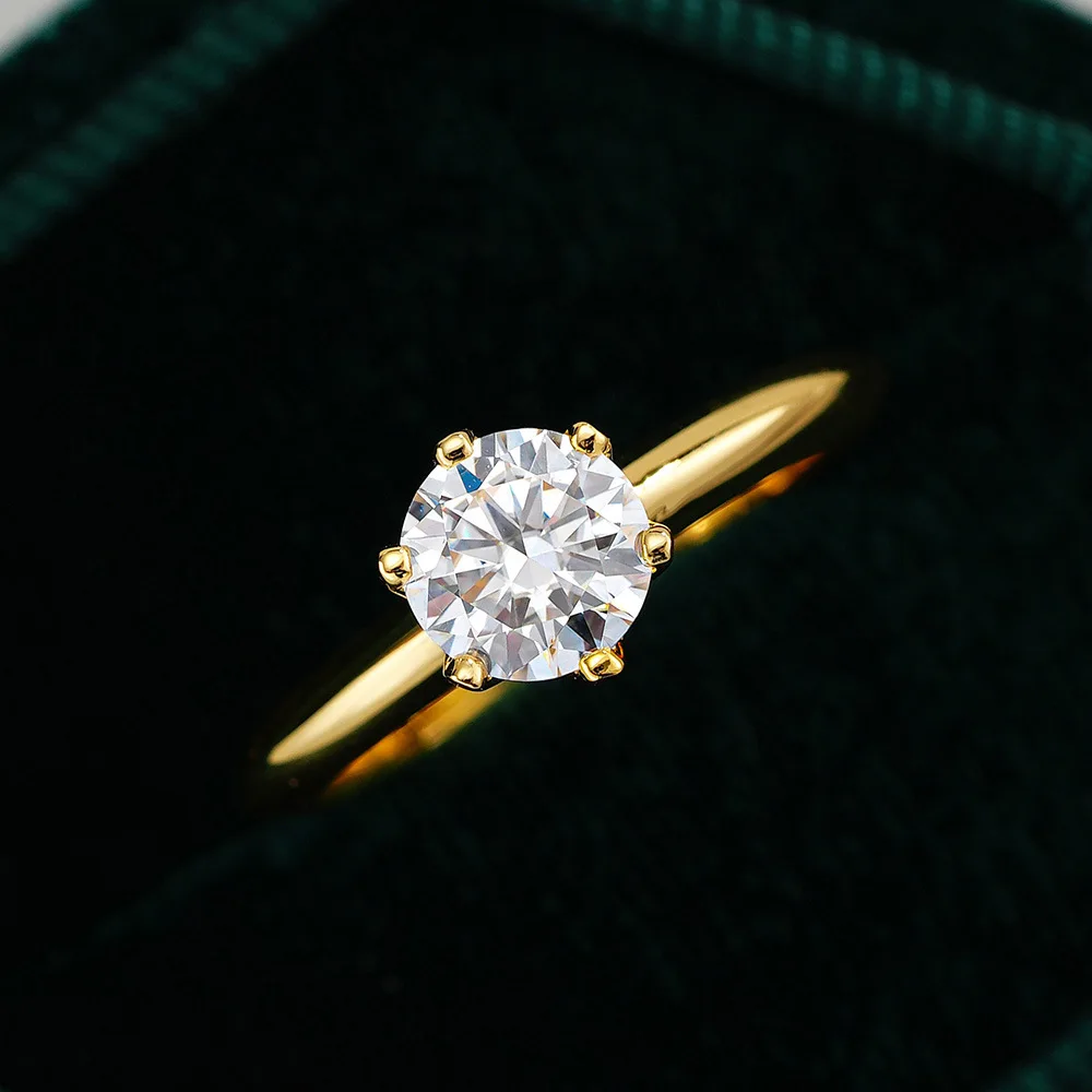 

Кольцо Lumira Sparkling Six-Prong из 100% настоящего 18-каратного золота с круглым камнем из муассанита 1 карат/2 карата для женщин, модные украшения для вечеринок