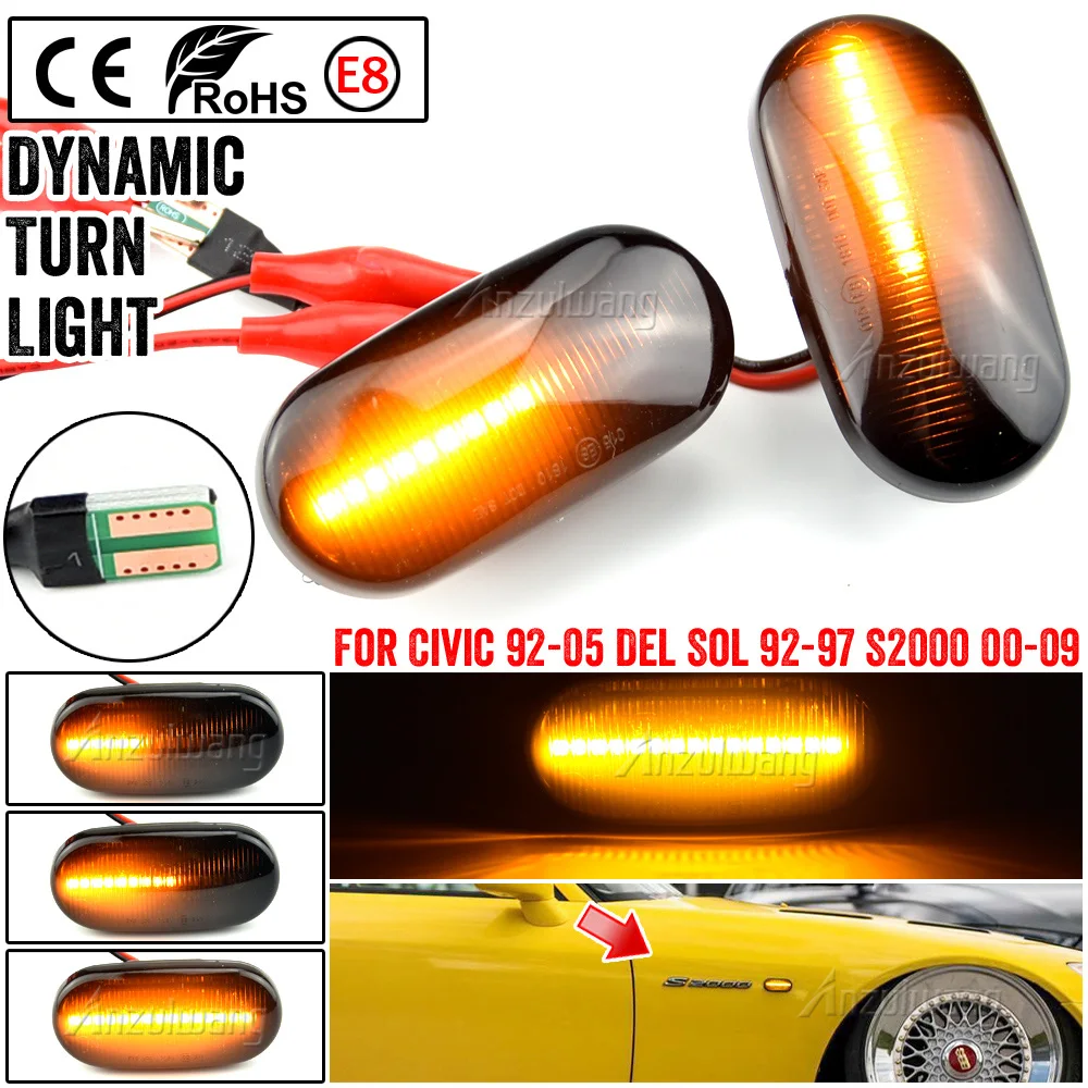 

2Pcs For HONDA Acura Civic Prelude CRX S2000 Integra Fit Del Sol For LED Dynamic Side Marker Turn Signal Lights Sequential Lamp