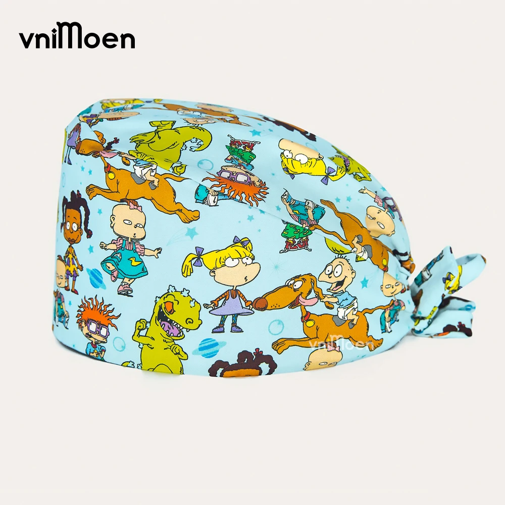 wholesale dentist hat cartoon printing Pet Veterinary work hats laboratory work cap pet caring Elastic Sweatband scrub cap