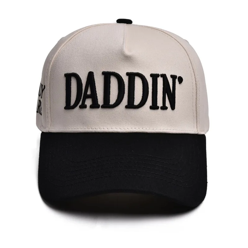 Cotton Baseball Cap DADDIN Letter Embroidery Adjustable Curved Brim Dad Hat Unisex Father Casual Sun Hat for Daily Street Outfit