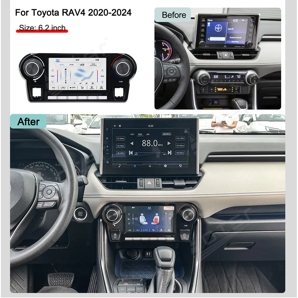 Touch & Button Dual Control AC Panel Interior Upgrade Accessory For Toyota RAV4 2020-2024 6.2 Inch Car screen Climate Controls