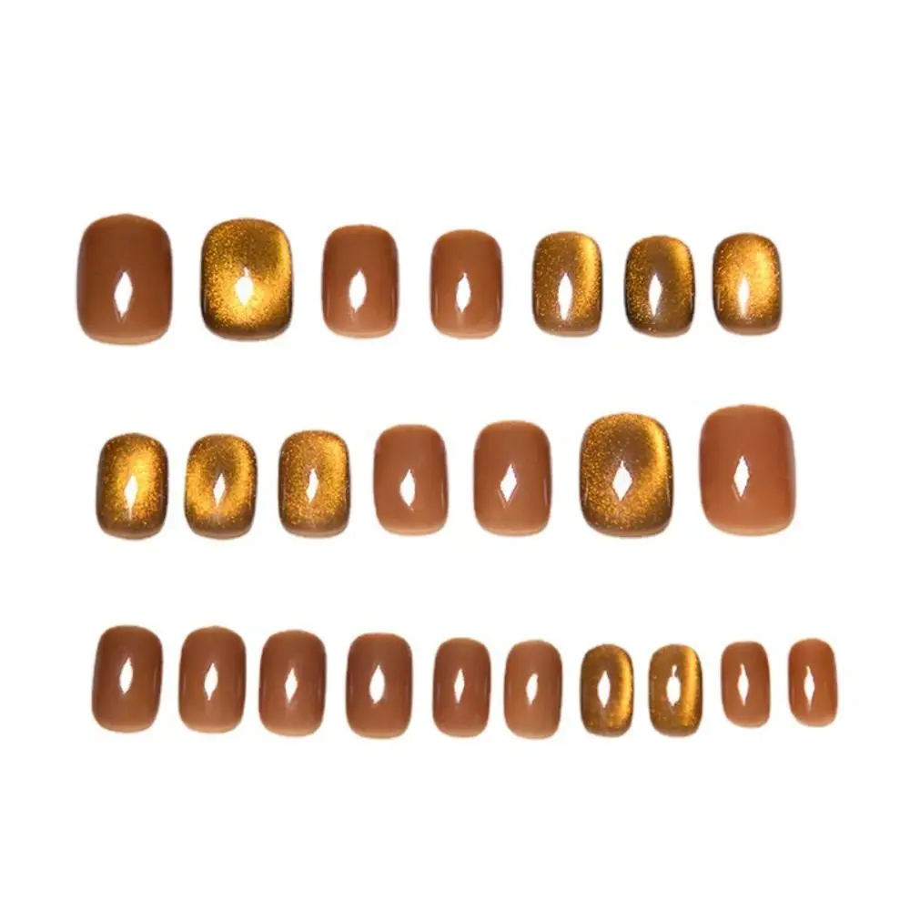 24 個再利用可能なキャットアイプレス爪グリッターショート偽爪フルカバー人工爪 DIY マニキュアアート