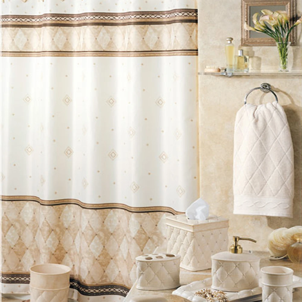 

Corinthia Ivory Farmhouse Tan Classic Polyester Waterproof Fabric Modern Beige Printed Decorative Cream Shower Curtain