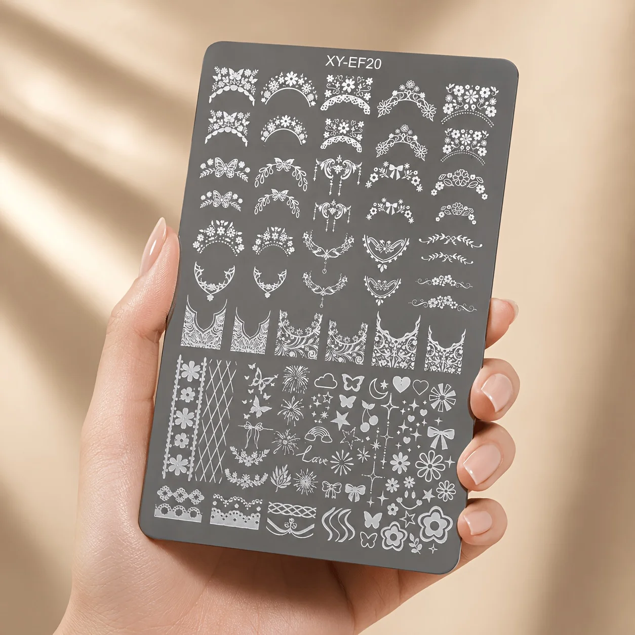 1 Piece Lace Flower French Manicure Stamping Plate Stainless Steel Bowknot Butterfly Floral Nail Art Template Elegant Border Transfer Plate Suitable for DIY Gel Nail Decoration