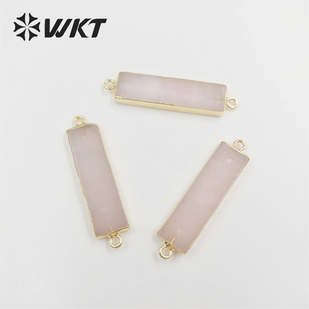 WT-C310 Amazing Fashion Gold Trim Double Loops Bar Rose Quartz Connectors Simple Stone Jewelry Findings For Neckalce ACC