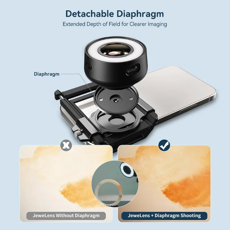 تقييم المجوهرات مجهر الهاتف المحمول: عدسة مجهر الهاتف 120X مع فنجان العين/ضوء LED مضيئة/مشبك عالمي