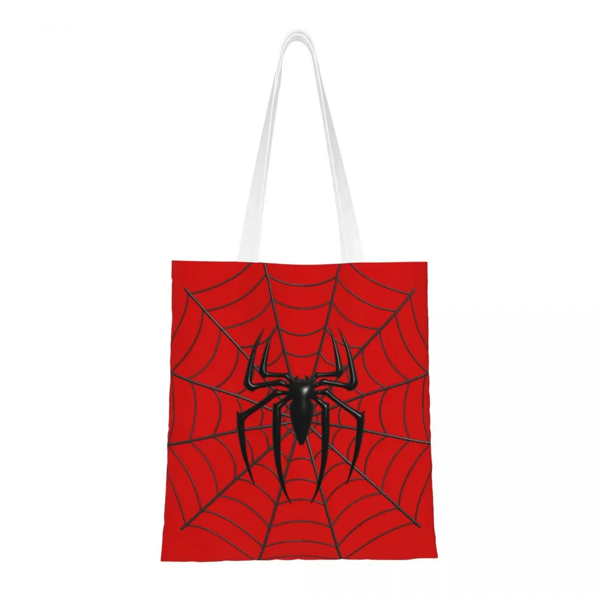 Custom Spider Man Web Groceries Shopping Bags Fashion Printing Canvas Shopper Tote Shoulder Bag Large Capacity Durable Handbag