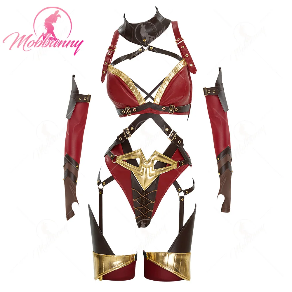 

Mobbunny Women Red Lingerie Set Cutout Bondage Top and Panty with Gloves Cosplay Costume