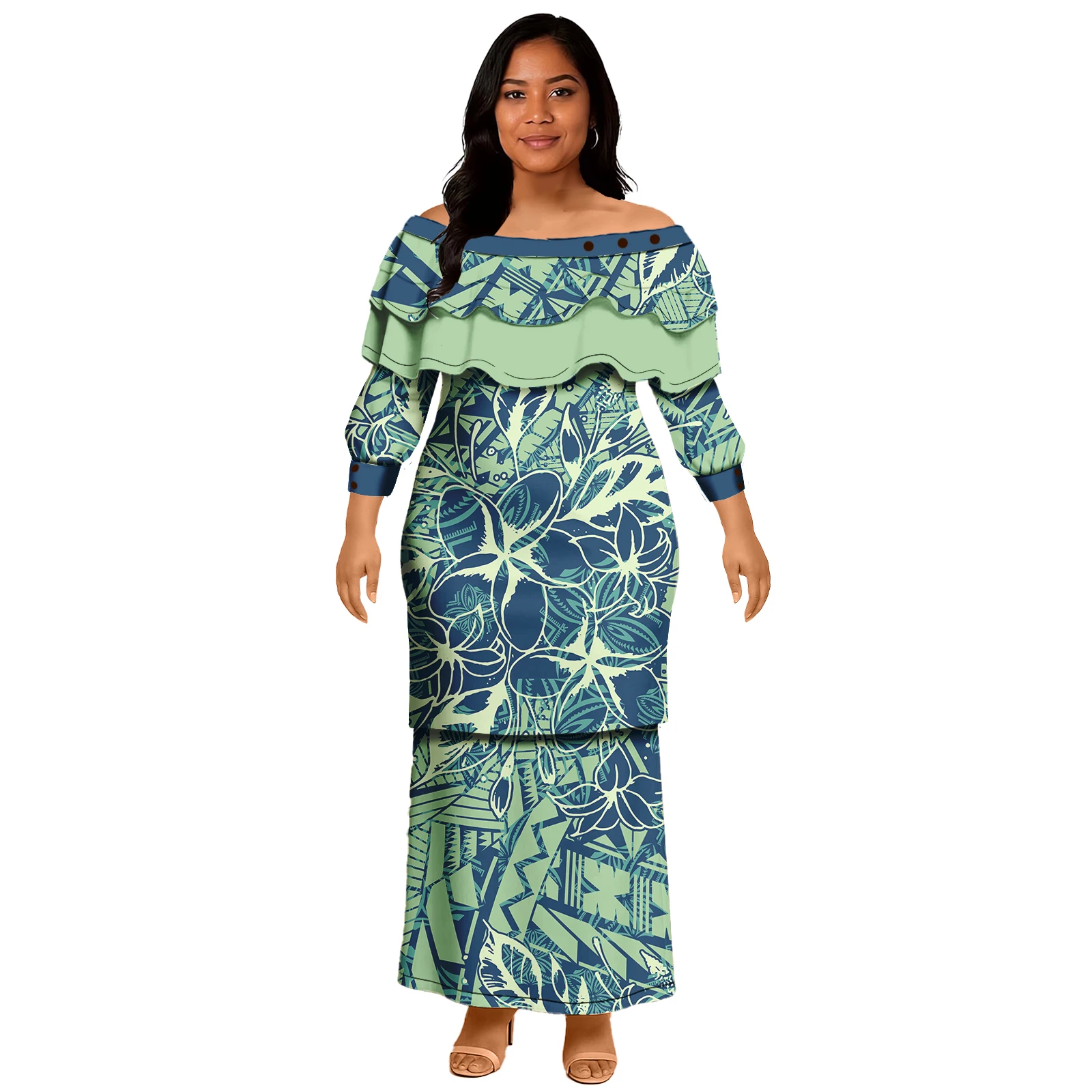 Abito Puletasi Polinesiano Samoa Design Tribale Set da Due Pezzi Puletasi Lady