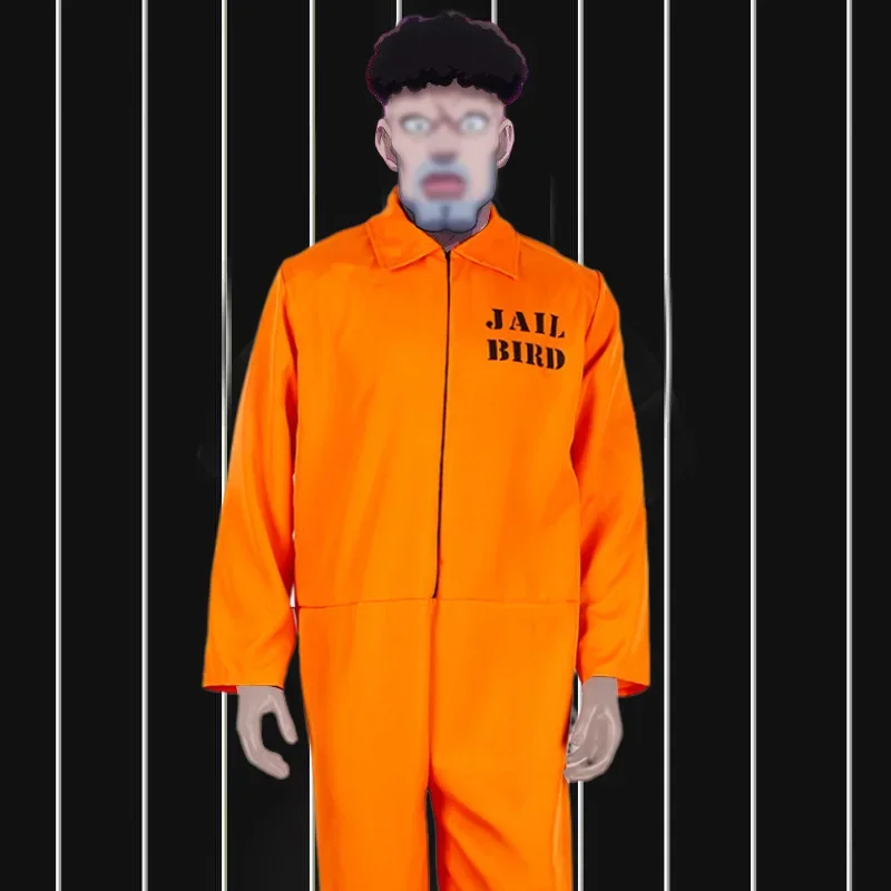 Purim suit Men Prisoner Convict Costume Halloween Chirstmas Orange  Criminal Jailbird Inmate Shirt Carnival Overall Jumpsuit