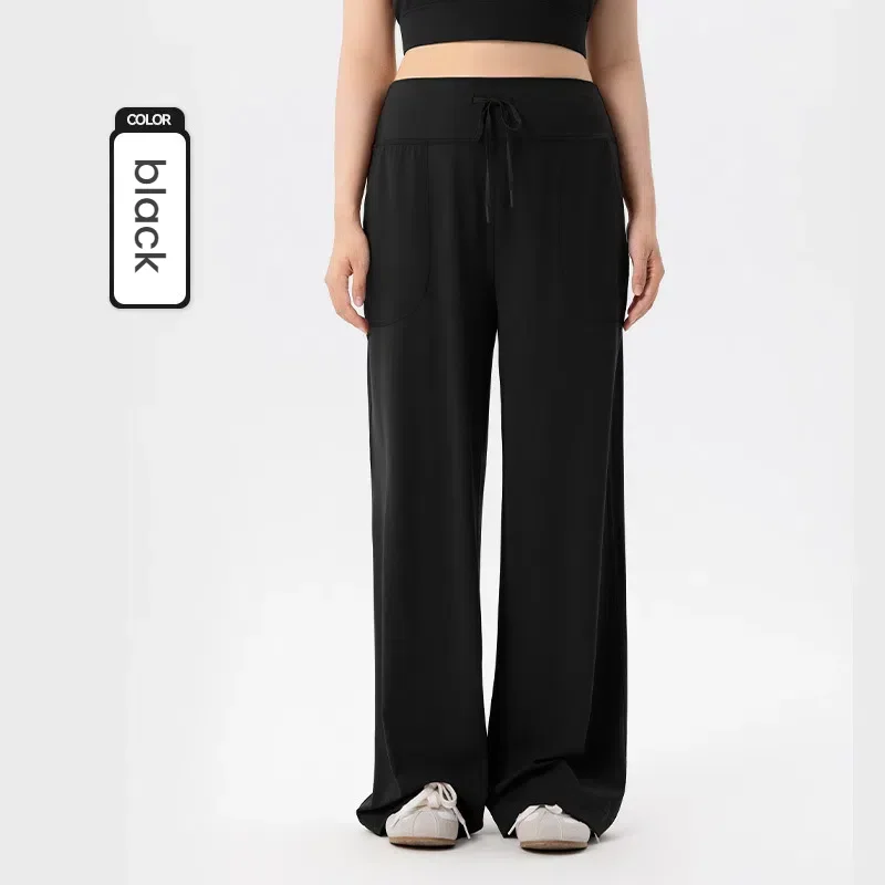 Damskie spodnie sportowe plus size, luźne, z wysokim stanem, ze sznurkiem, szerokie nogawki, elastyczne, wyszczuplające spodnie do fitnessu, długie spodnie do jogi, odzież.