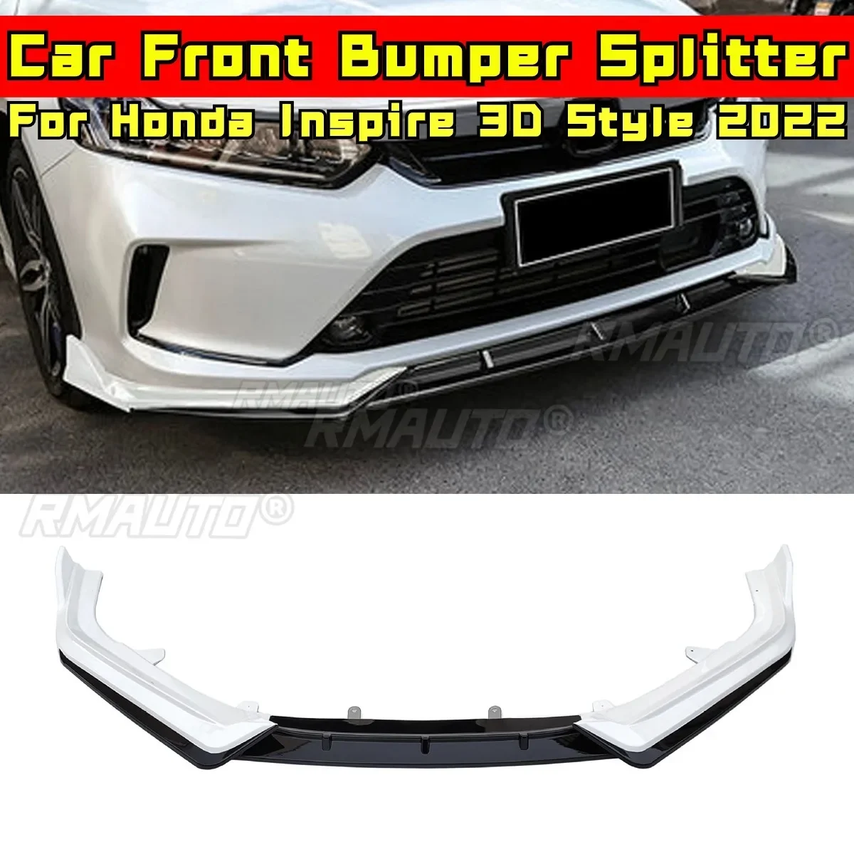 

Front Bumper Splitter Guard Glossy Black-White 3D Style For Honda Inspire 2022 Exterior Part Bumper Diffuser Modification Part
