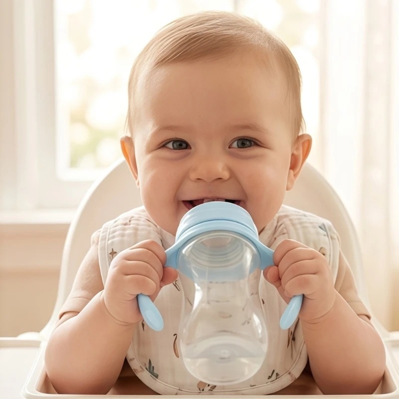 Infant Bottle Handle Accessory With Silicone Bottle Aid and Side Hold Points for Daily Home Feeding, Bottle Practice, and Use