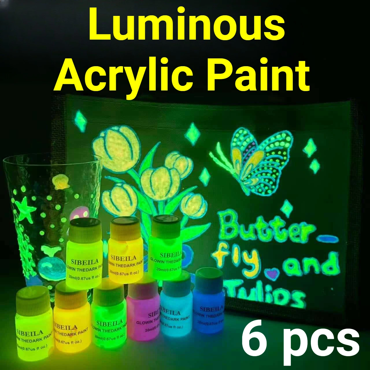Glow In Dark Acrylic Paint 20ml Waterproof Luminous Pigment Hand‑Paint On Shoes Clothing Fabric DIY Art Stage Decoration