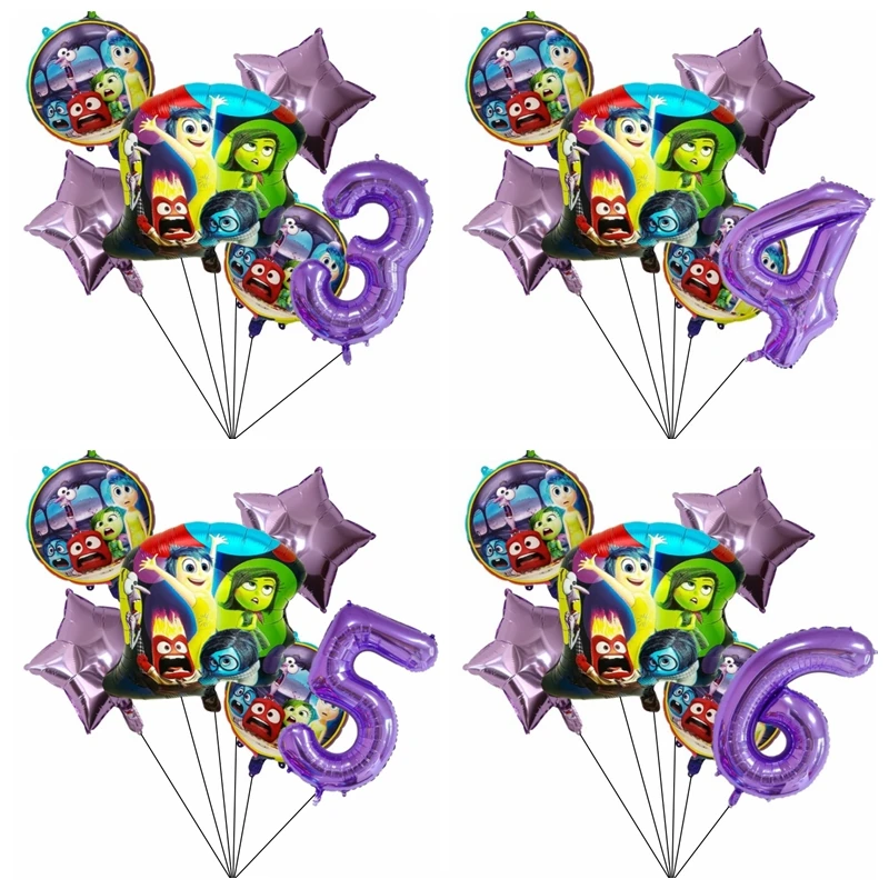 6Pcs Disney Inside Out Party Foil Balloon Decoration Boys Girls Birthday Party 1 2 3 4 5 6 7 8 9th Kids Toy Globos Supplies