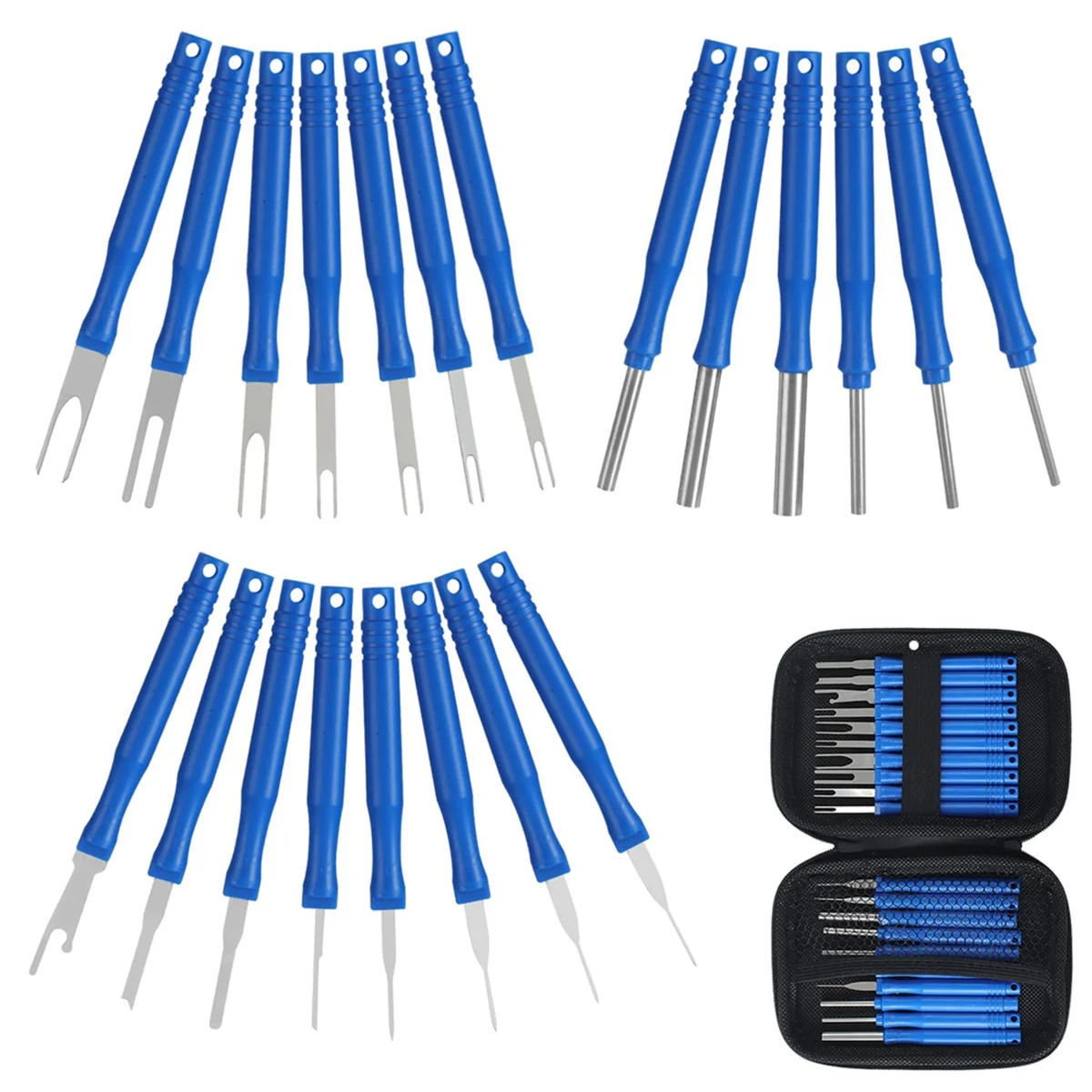 21Pcs Car Terminal Removal Tool Kit Cable Plug Remove Puller Electrical Wire Crimp Connector Pin Extractor Blue