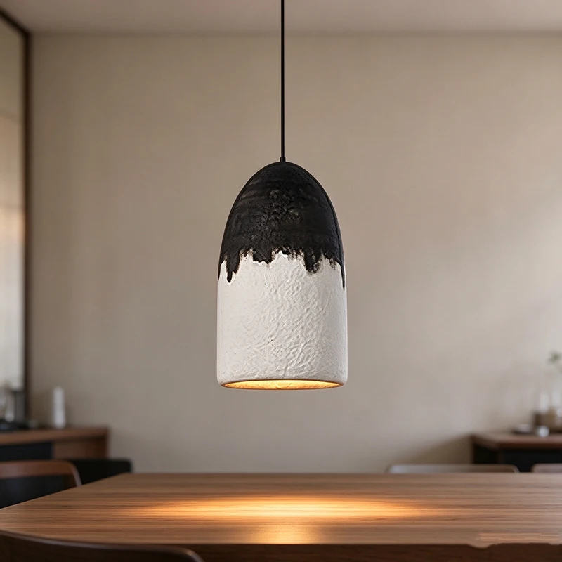 Modern Wabi Sabi Black White LED Pendant Lamp Creative Restaurant Coffee Shop Droplight European Bedroom Bedside Lighting