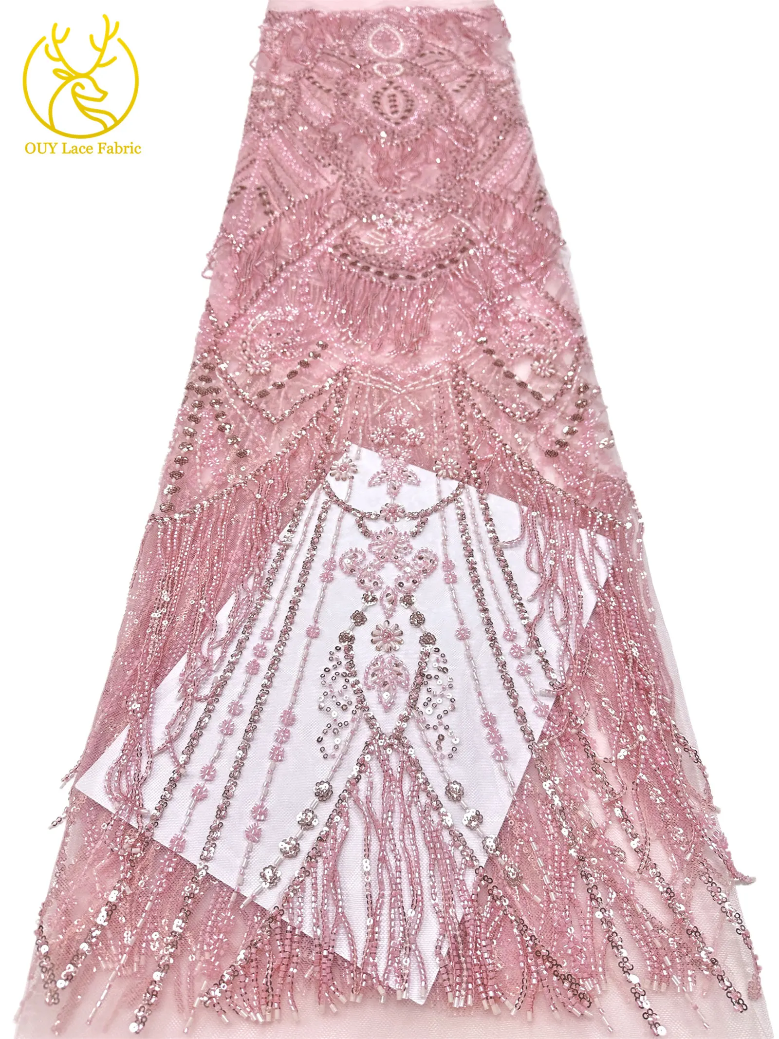 Roter 3D afrikanischer nigerianischer Perlen-Spitzenstoff, französischer Pailletten-Tüll, bestickter Spitzenstoff für Damen, Hochzeitsdekoration, Kleid, Nähen – Detail 18