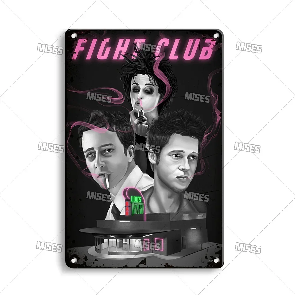لافتة معدنية لنادي القتال - لوحة من القصدير تحية الفيلم الكلاسيكي لعام 1999 مع اقتباس مميز وفن ملصق، ديكور حائط قديم متين