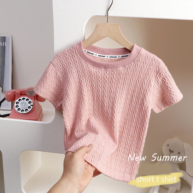 2-8Year Children Boy Girl T-shirt Cotton Summer Solid Fashion Hollow Out Short Sleeve T-shirt Baby Girl Tees Kid Casual Clothing