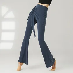 2025 New Fake Two Lace-up Flared Yoga Pants Women's Latin Dance Pants High Wrap Hips National Style Ballet Dance Practice Pants