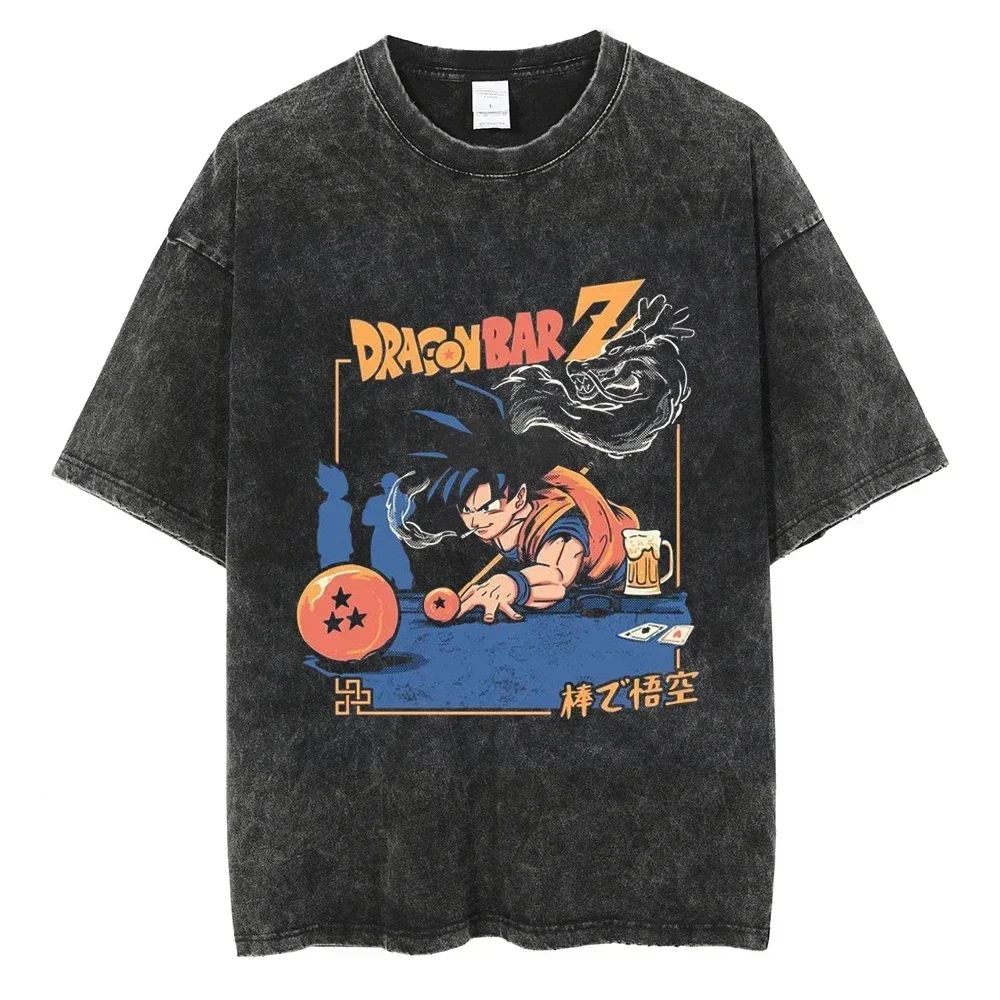 Hip Hop Streetwear Men Washed T-Shirt Dragon Ball Anime Graphic Oversized T Shirt Summer Short Sleeve Cotton Tshirt Vintage Tops