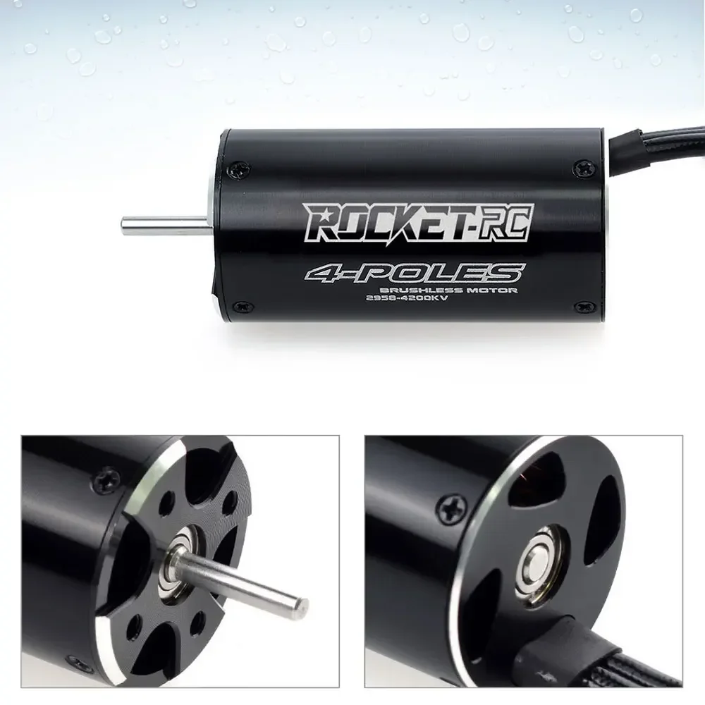 Rocket-RC 2958 3380KV 4200KV 4480KV Waterproof Sensorless Brushless Motor 3.175mm Water Cooling Jacket for RC Boat Feilun ESC