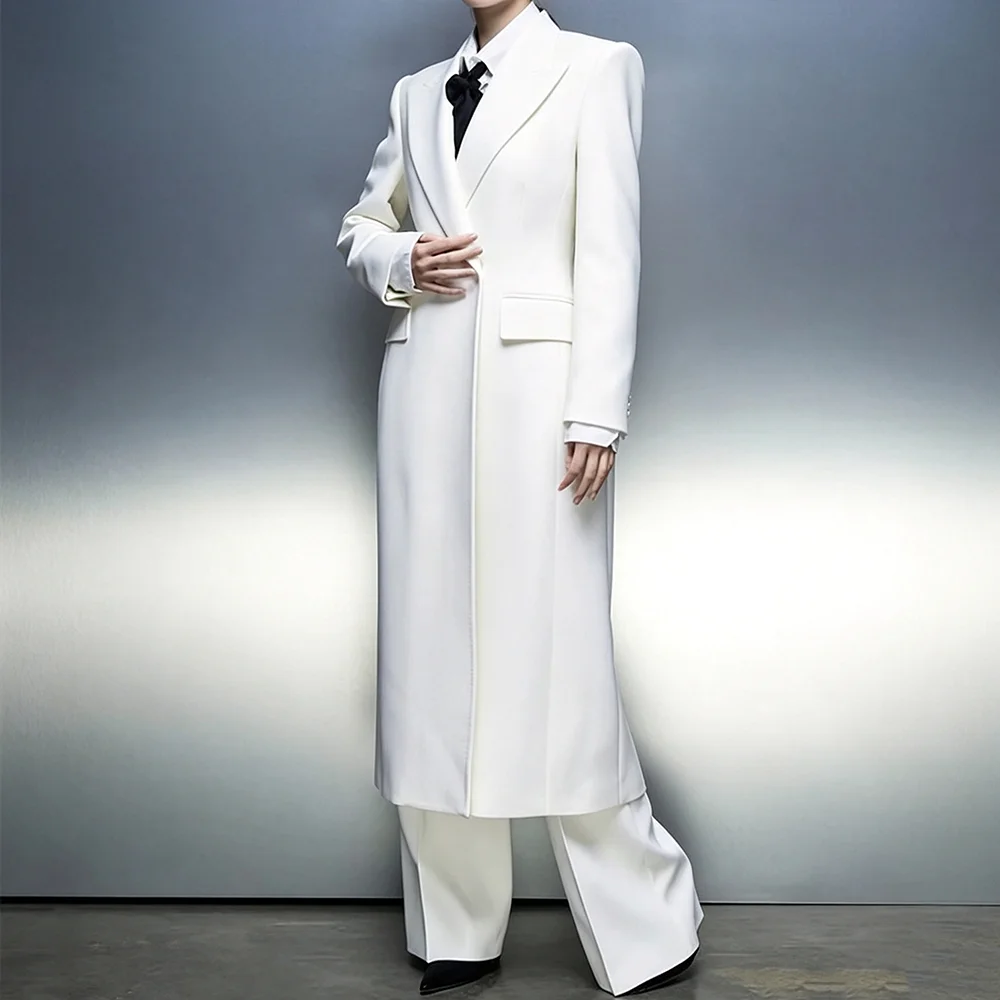 Luxury White Long Coat Women's Suit Formal Business Wedding Party Prom Ladies Mother Girl Tuxedos 2 Piece Set Blazer Pants