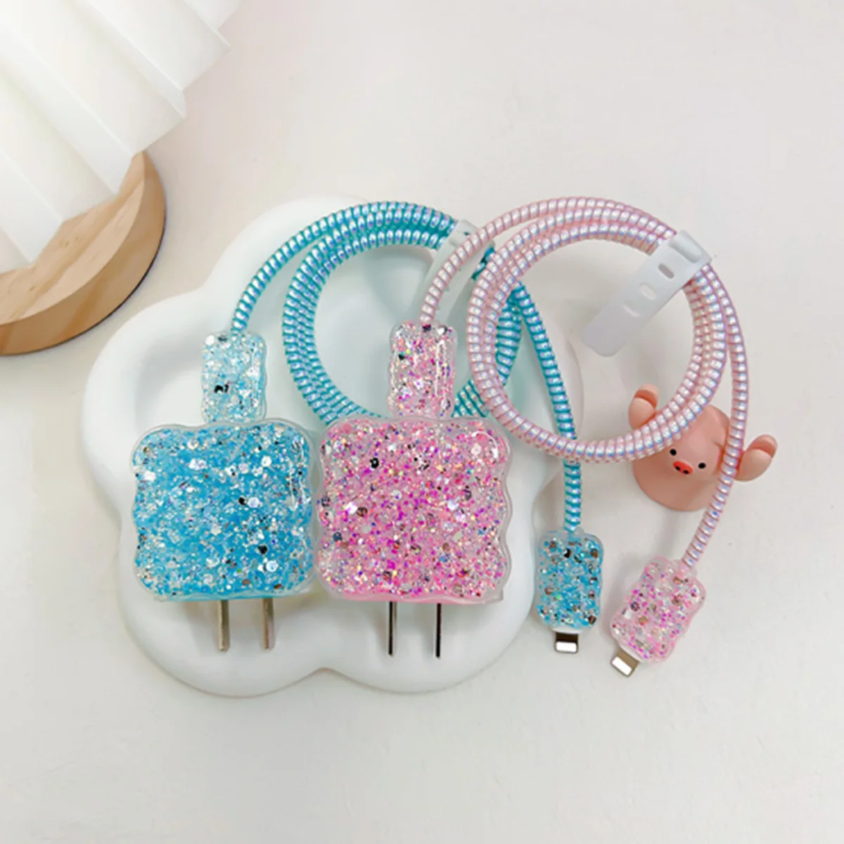 Shimmering Wave Style 5pcs Cable Protector for iPhone / iPad 18W/20W Charger Case Cable Management Phone Wire Cord Organizer