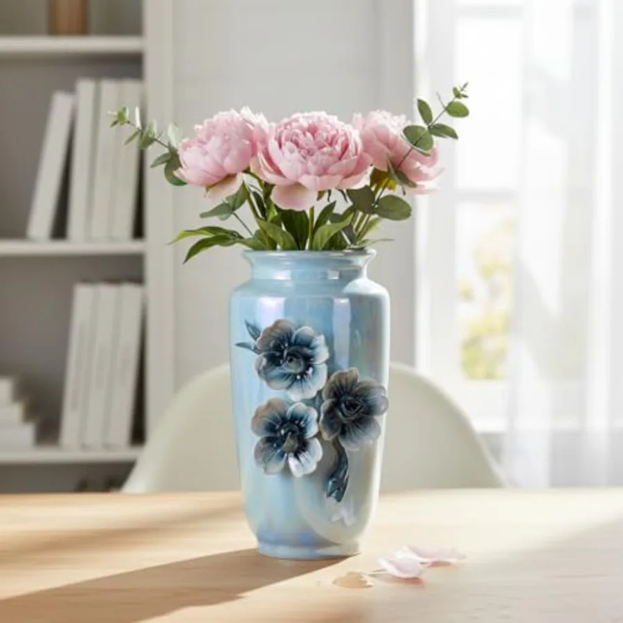 

Ceramic Vase - Small Decorative Vase with Floral Pattern, Ideal for Coastal and Modern Home Decor, Bathroom and Shelf Accent