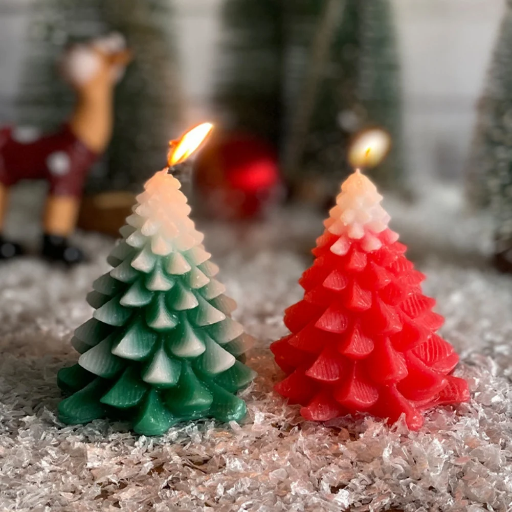 Christmas Tree Shaped Candle Handmade Fragrance Candle Cedar Xmas Party Home Table Decoration Holiday Gift 1pc