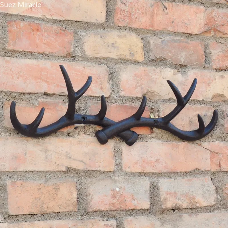 American retro antlers cast iron key hook wall hanging coat rack creative clothing store porch  decoration vintage antique