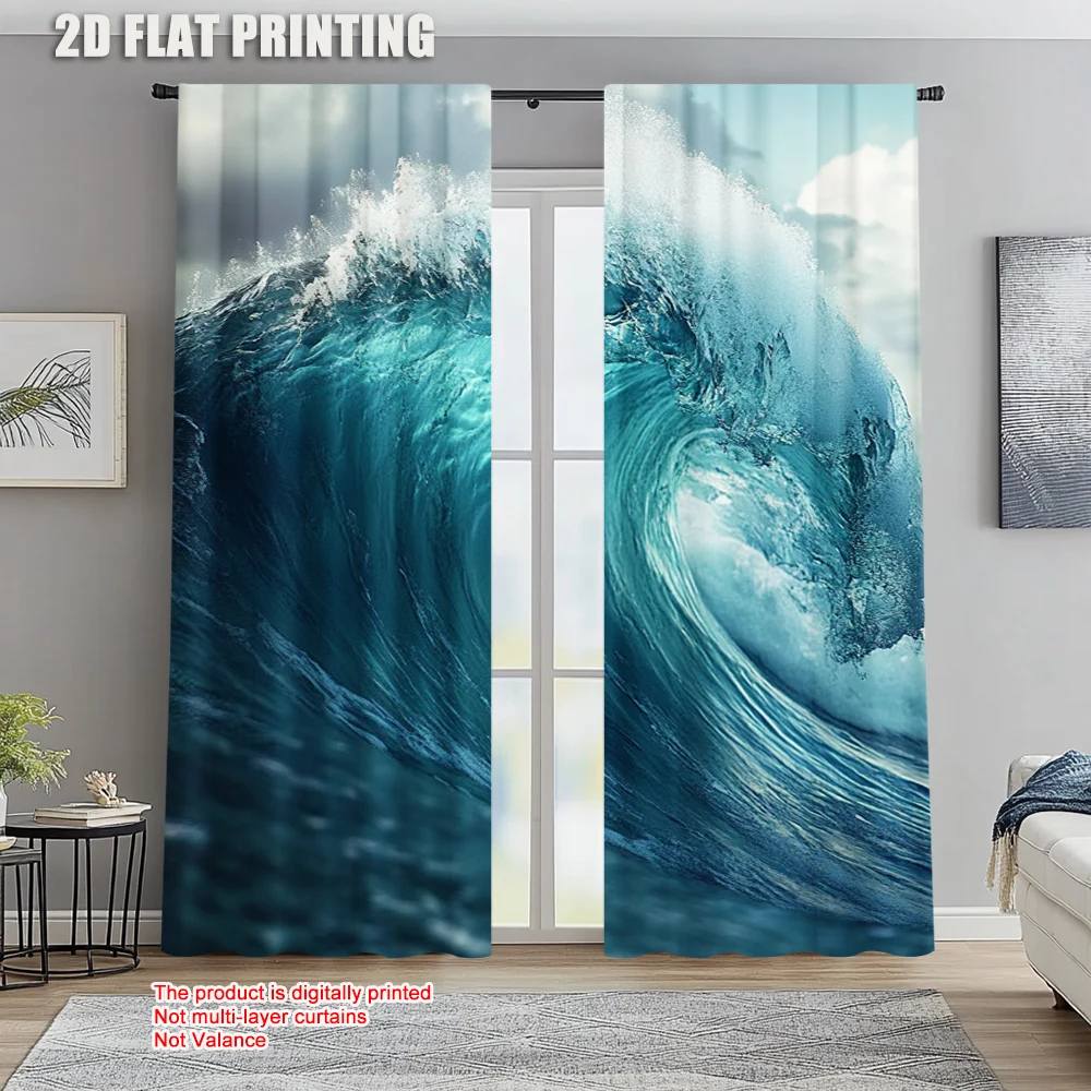 

2pc, Curtain Surfing Wave Versatile Durable Polyester,Without Electricity Birthday Party Suitable for room decor aesthetic