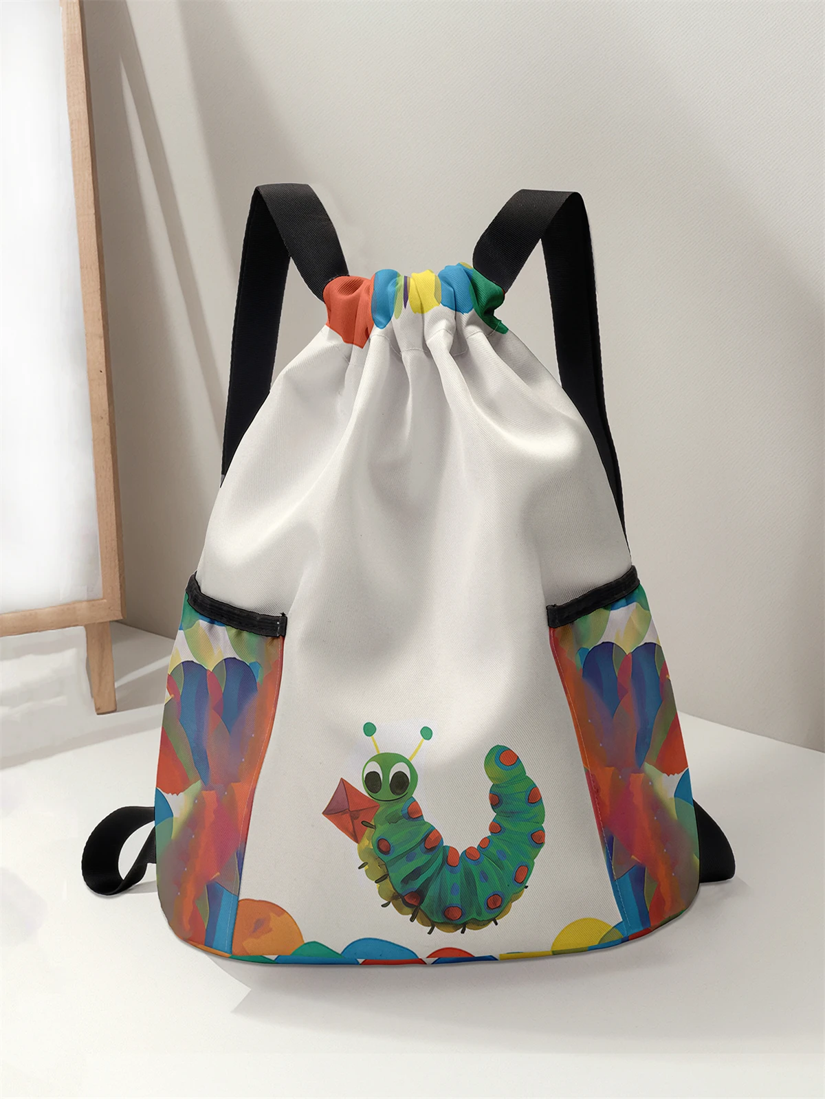 

Рюкзак на шнурке с узором гусеницы — прочная сумка для фитнеса большой вместимости, регулируемые лямки, спортивный пляжный рюкзак