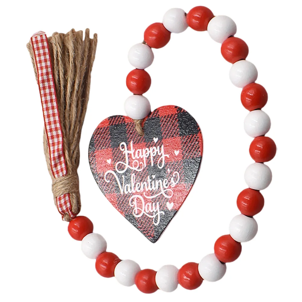 

Wooden Bead Garland Heart Pendant Tassels Valentine Decor Tiered Tray Home Party Hanging Wooden Beads
