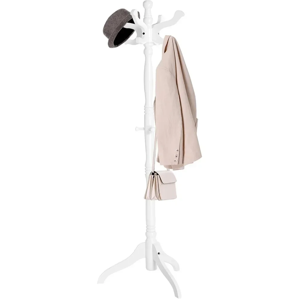 

zz Coat Rack Free Standing with 11 Hooks, Wooden Hall Tree Coat Hat Tree Coat Holder with Solid Rubberwood Base
