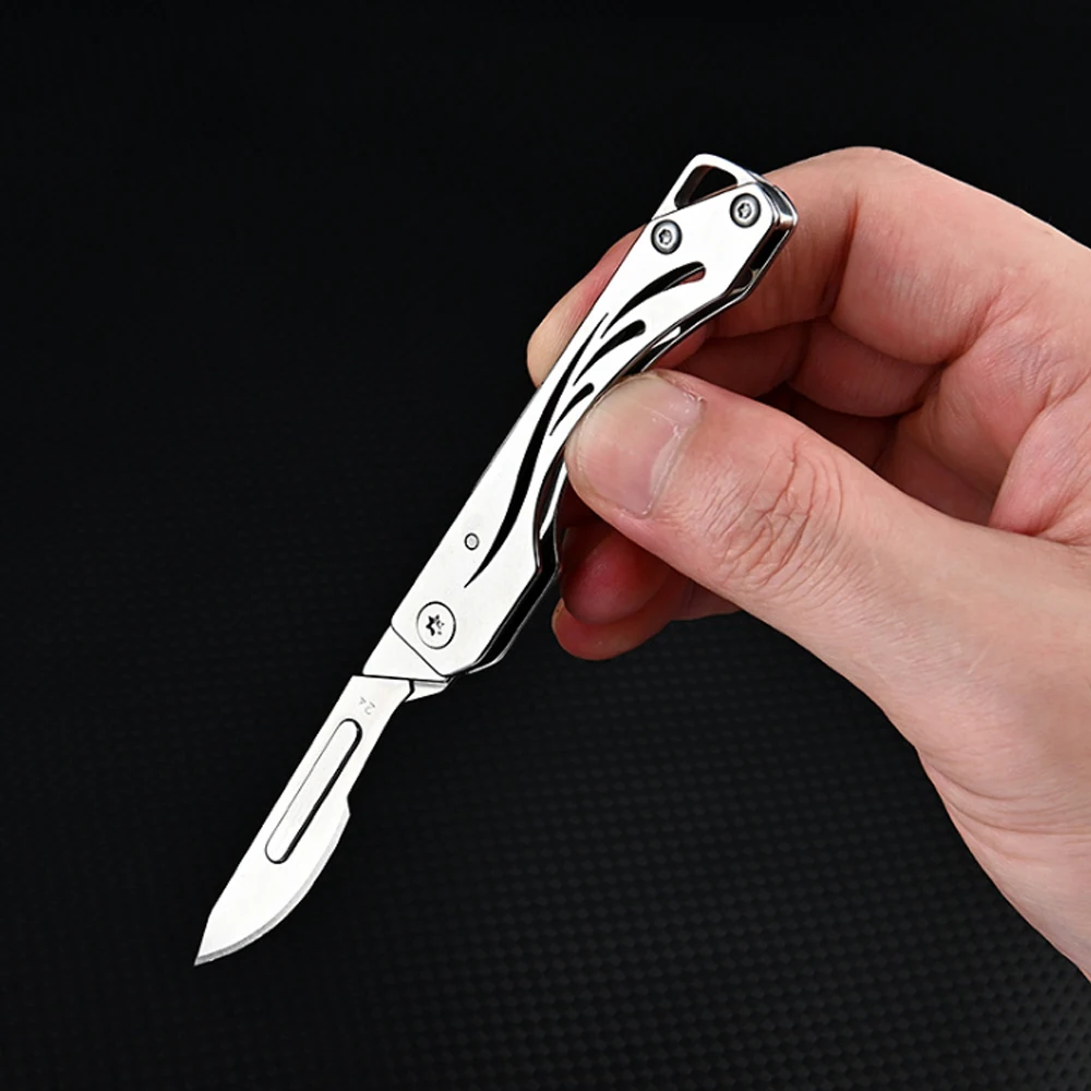 New mini stainless steel folding Scalpel, medical folding knife, outdoor unpacking pocket knife, with 10 replaceable blades