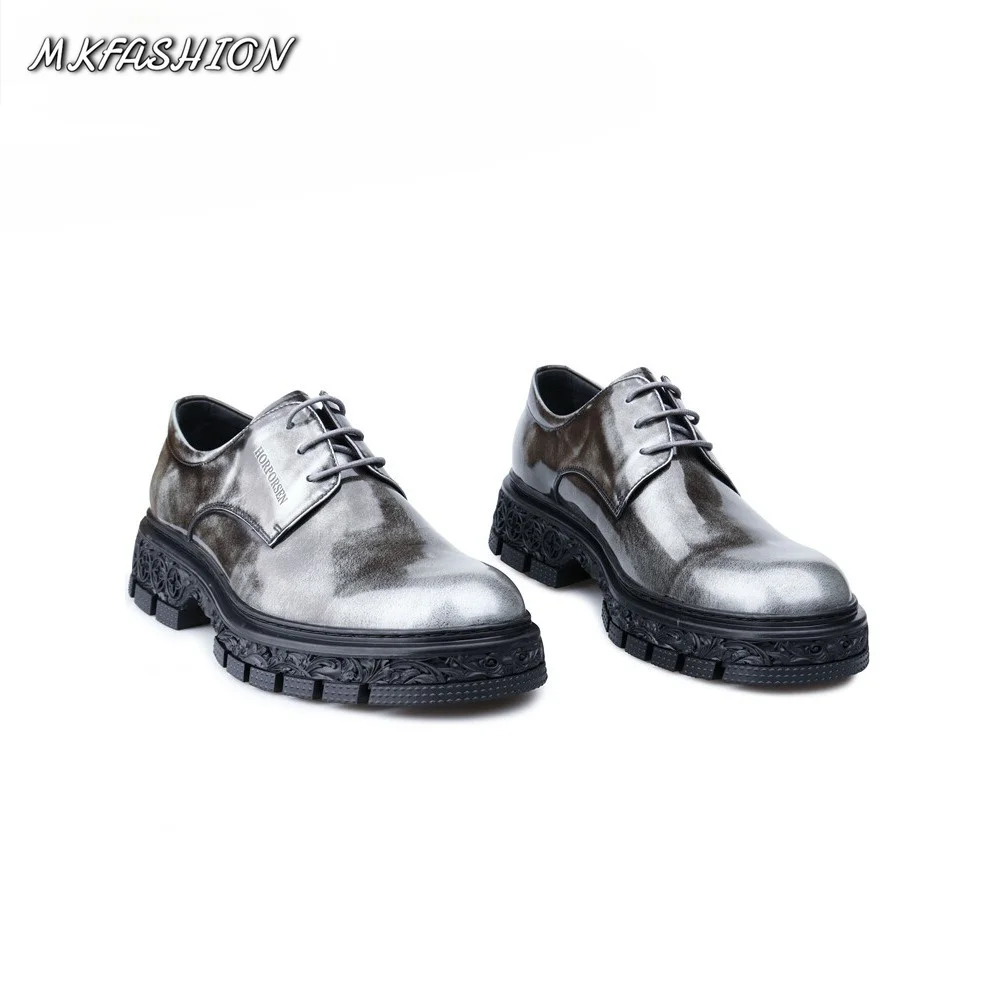 Thick Sole Height Increasing Men Oxford Shoes British Fashion Patent Leather Dress Shoes Trendy
