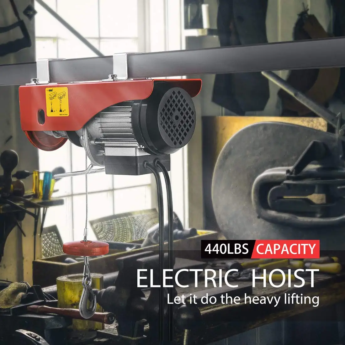 Electric Hoist, 110V 440 Lbs Winch with Remote Control, Zinc-Plated Steel Wire Hoist for Garage, Warehouses, Factories