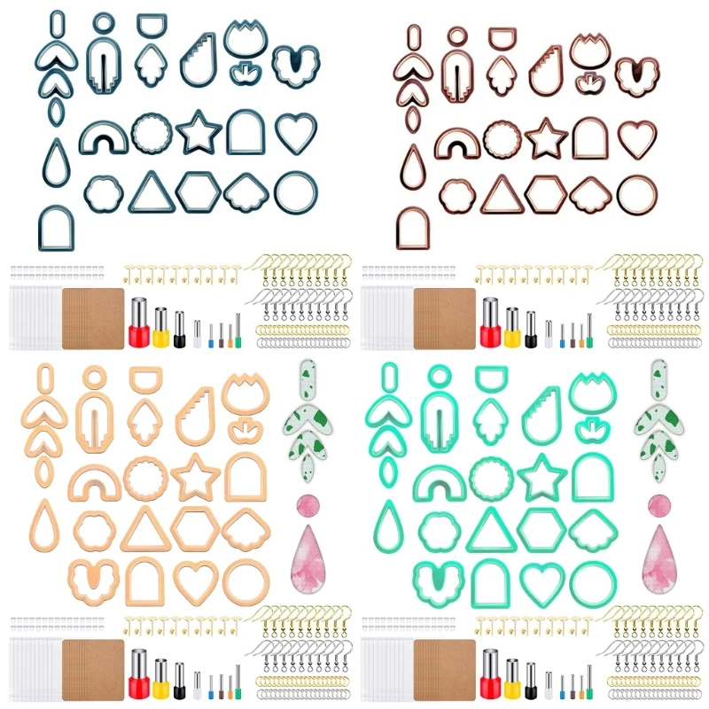 Set Pemotong Tanah Liat Plastik 142 Buah dengan Anting Aksesori Pembuatan Perhiasan DIY