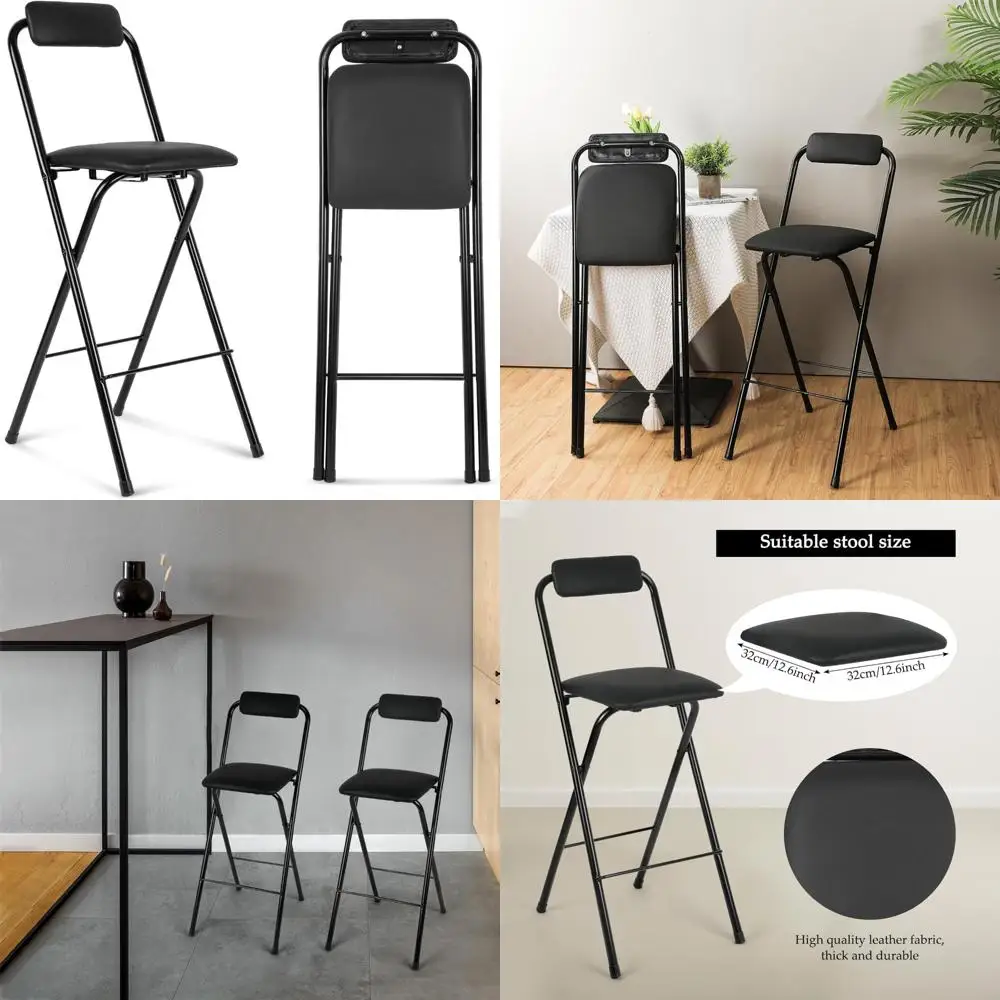 Tabouret de bar pliant avec dossier – Chaise haute et portable à hauteur de comptoir, siège haut pliant pour cuisine ou bar, similicuir