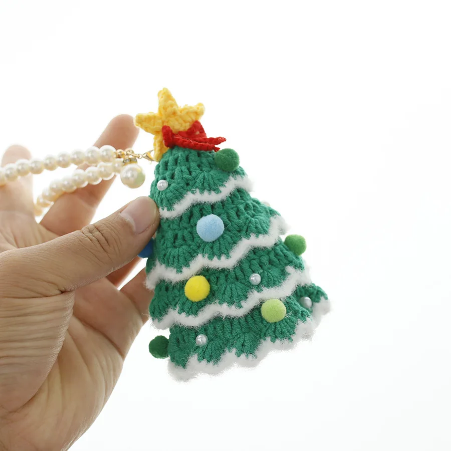 Fatto a mano Amigurumi albero di natale portachiavi farcito portachiavi giocattoli adorabile albero lavorato a maglia portachiavi per bambini zaino borsa Decor