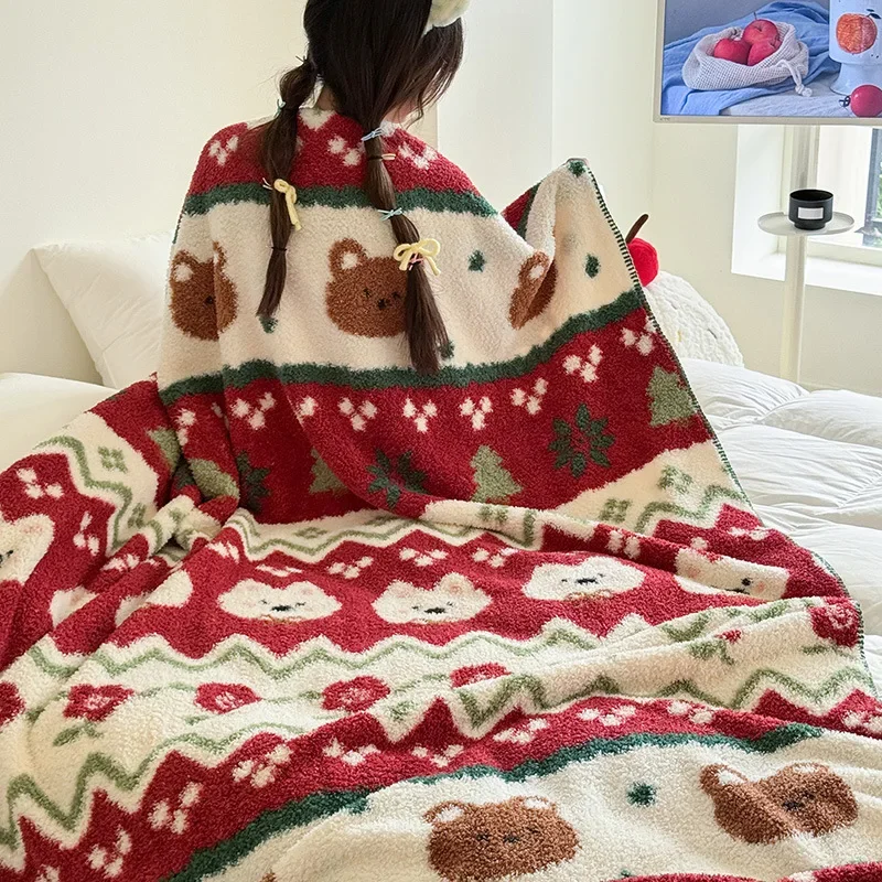 

Half-side Fleece Blanket, Air-conditioning Sofa Blanket Office Nap Blanket Thickened Warm Coral Fleece Blanket Christmas Blanket