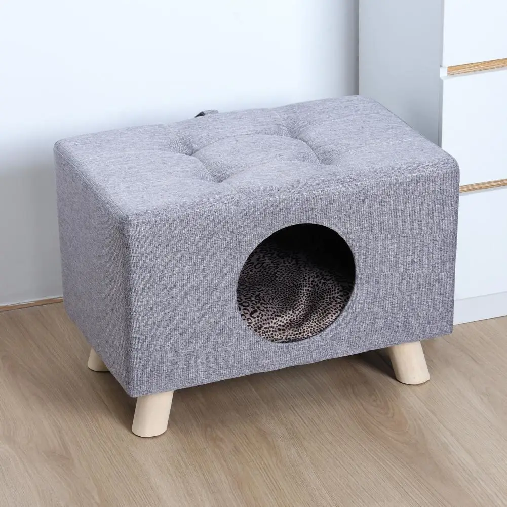 Cat Nest Stool Strong Load-bearing Handle Design Wood Cat Cave With Mat Creative Anti-slip Feet Mats Cube House For Cats/Dogs