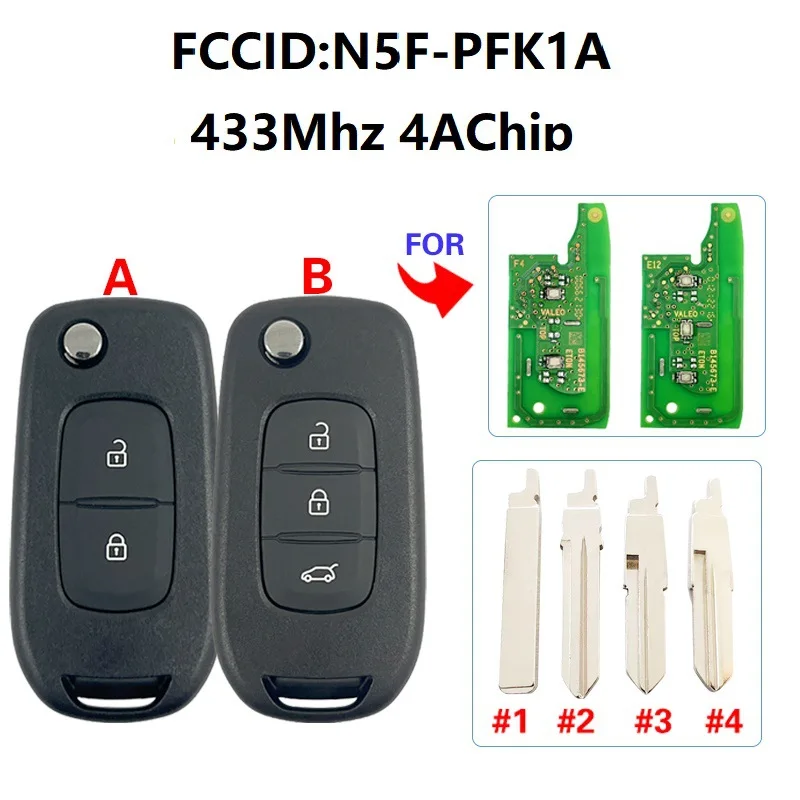 

DIYKEY FCCID:N5F-PFK1A Original PCB For Renault Logan Duster Sandero Oroch 433Mhz 4A Chip Remote Control Car Key IC:3248A-RFK1A