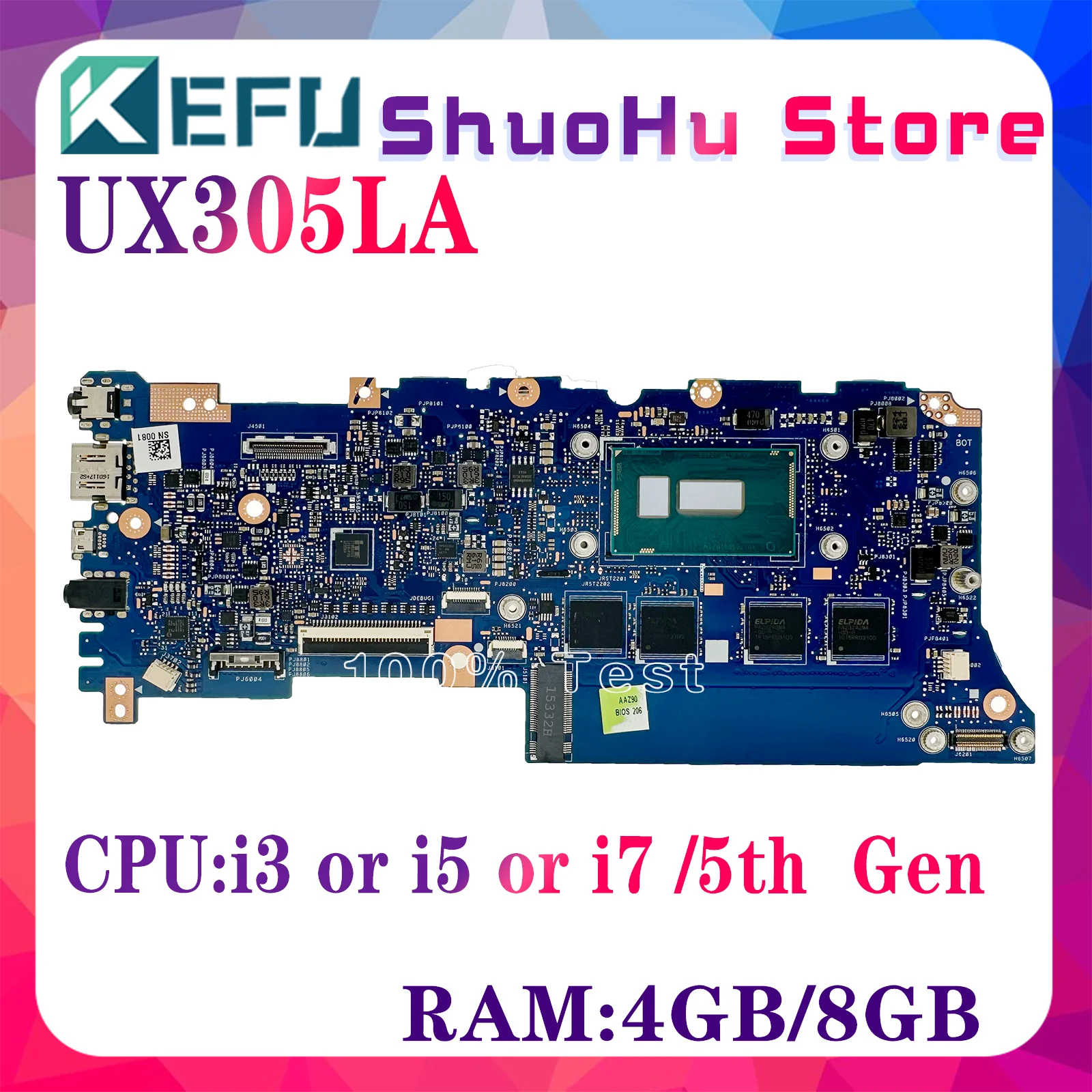 KEFU UX305LA Laptop Motherboard For Asus ZenBook UX305L Notebook Mainboard With I7-5500U I5-5200U I3-5005U 8GB/4GB-RAM 100% Test