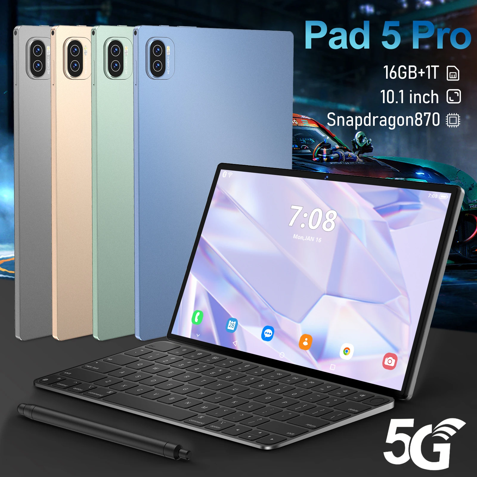 2025 NEW Original Pad 5 pro Tablet 10.1inch HD 4K Android 14 16GB+1024GB Snapdragon870 10000mAh 5G Dual SIM Phone Call WiFi GPS