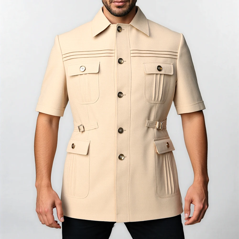 

1 Suit Short Sleeves Linen Single Breasted Slim Fit Blazer Casual Summer Suits For Wediding Just One Jacket